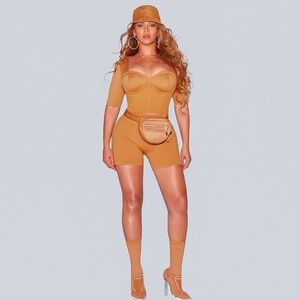 Adidas x Ivy Park Messa Brown Circular Bustier Knit Crop Top